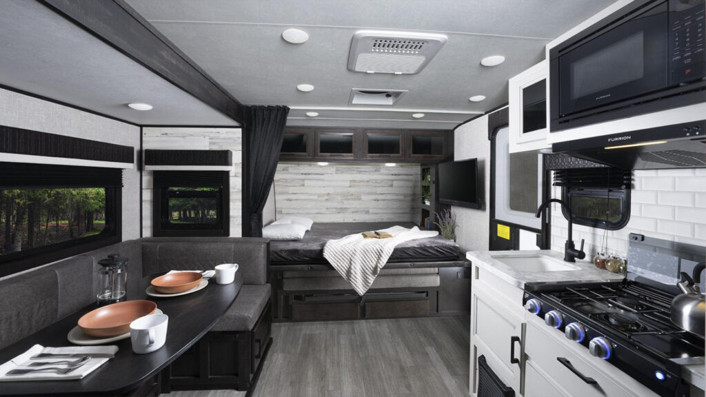 Inside the Jayco Jay Feather Micro 173MRB, showcasing the RV Murphy bed
