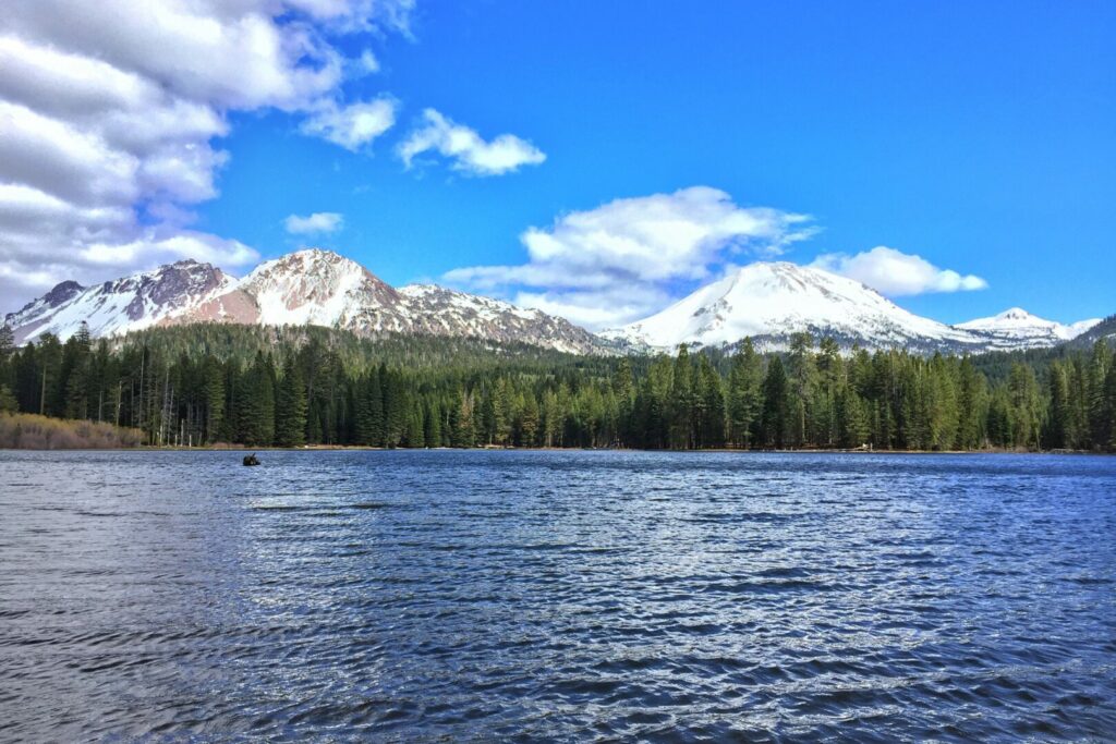 View of Lassen national park near a camping area.