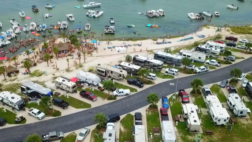 Overlook of Pensacola Beach RV Park, one of the campgrounds on the gulf coast