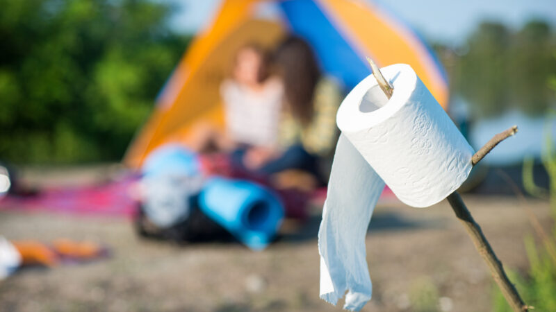 Campers and a thing of toilet paper for their to use with their portable toilet for camping