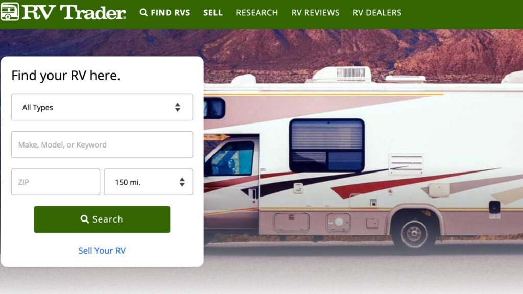 View of the front page of RV Trader
