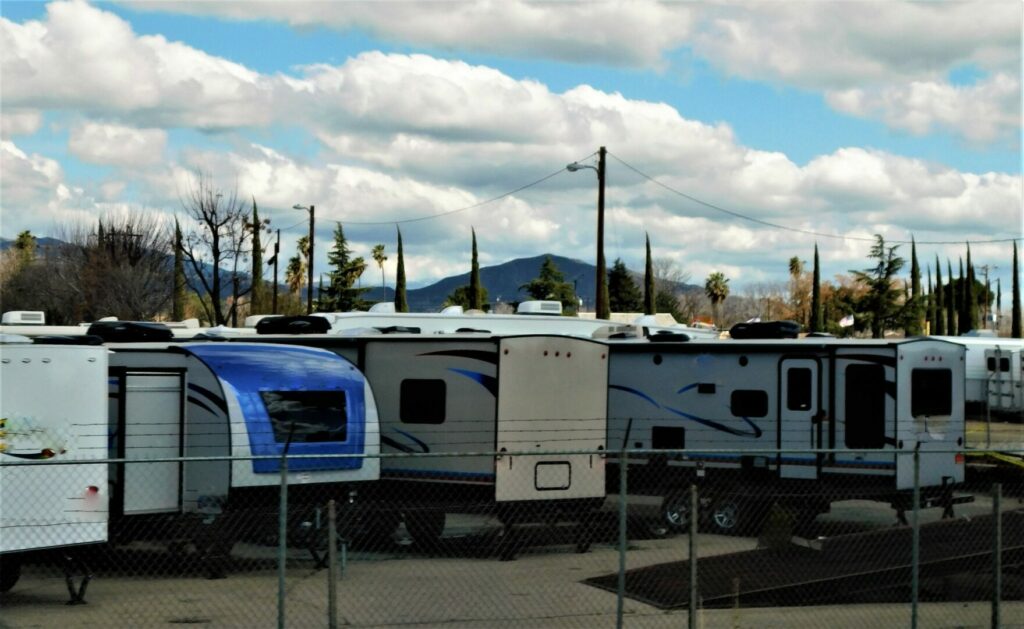A group of RVs at an RV lot before having a VIN lookup