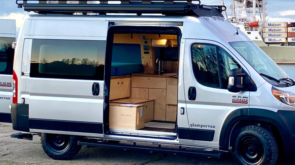 The exterior of a glampervan outside