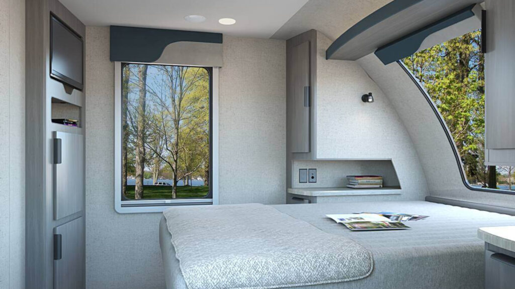 The bedroom area of Lance travel trailers