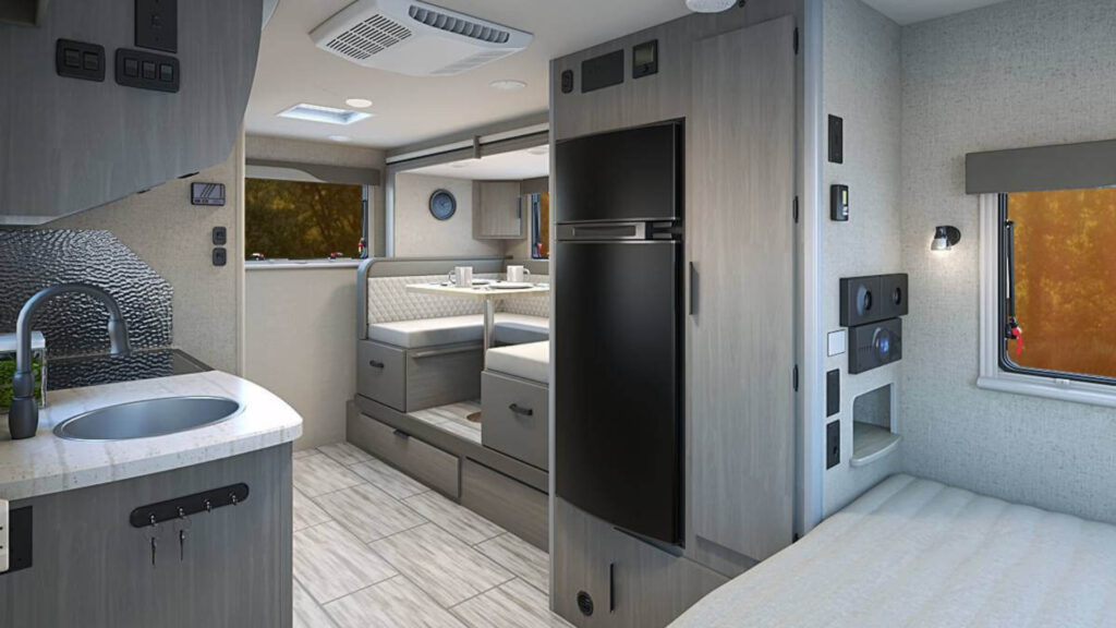 The kitchen area of Lance travel trailers