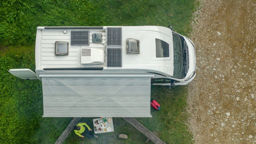 An RV outside using a solar generator for RV