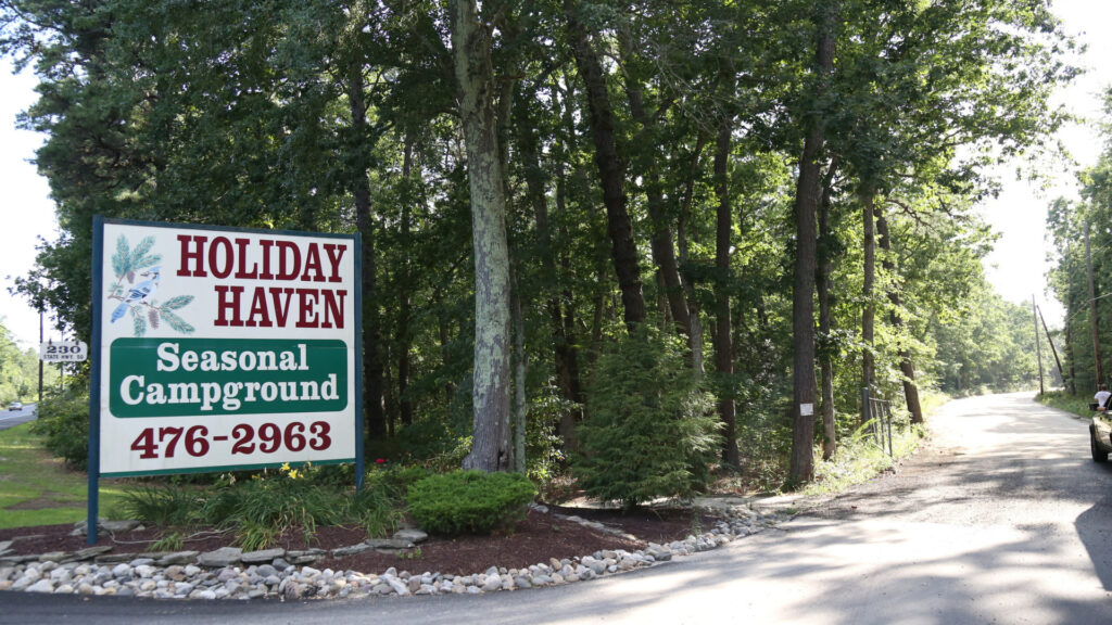 View of the Holiday Haven campground sign, one of the new jersey RV parks