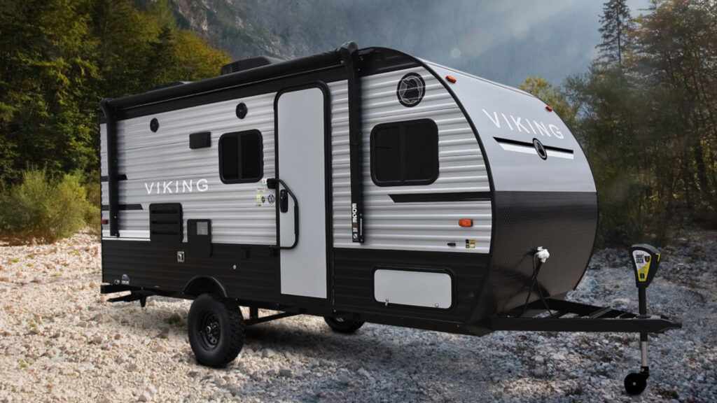 A Viking travel trailer ultra lite camper outside