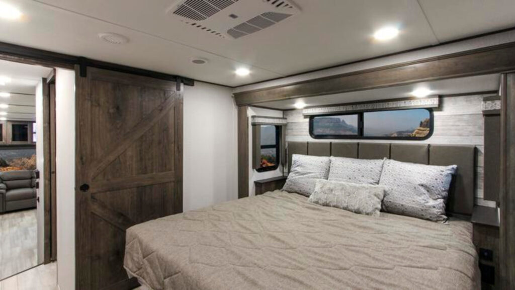 Inside of a bedroom of an Alliance RV