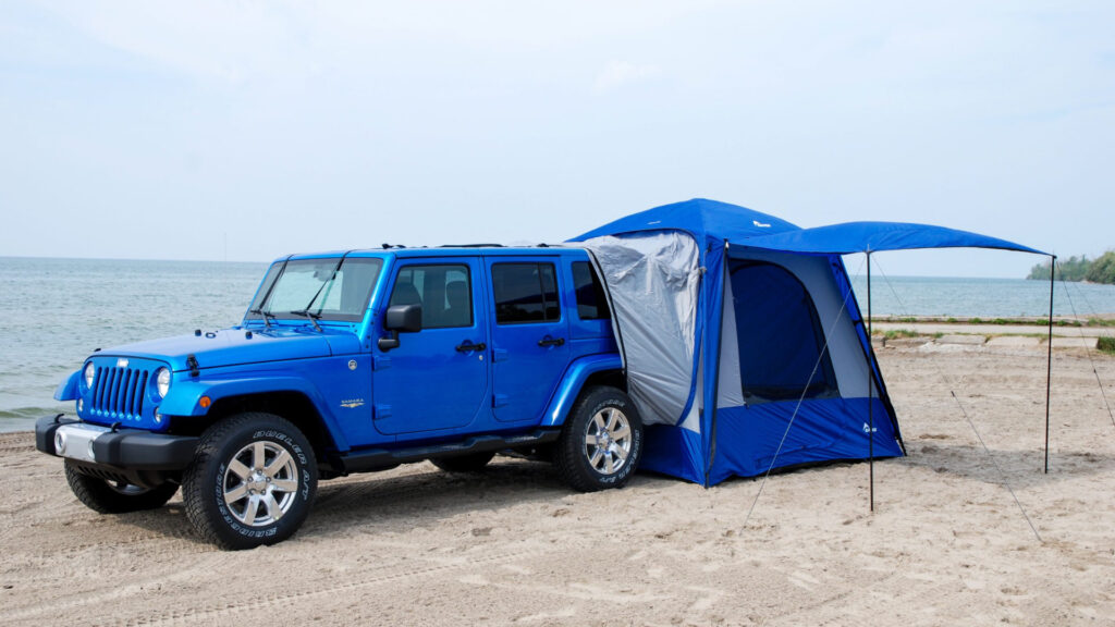 A Napier Outdoors family tent with screen room for SUV