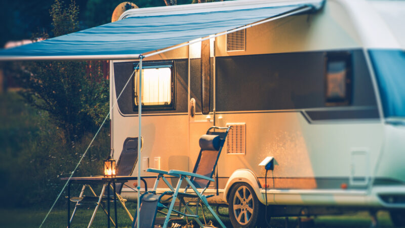 A camper with an electric rv awning