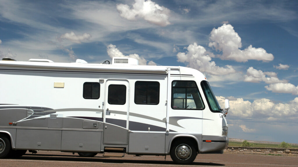 An RV on the road with an rvia certification