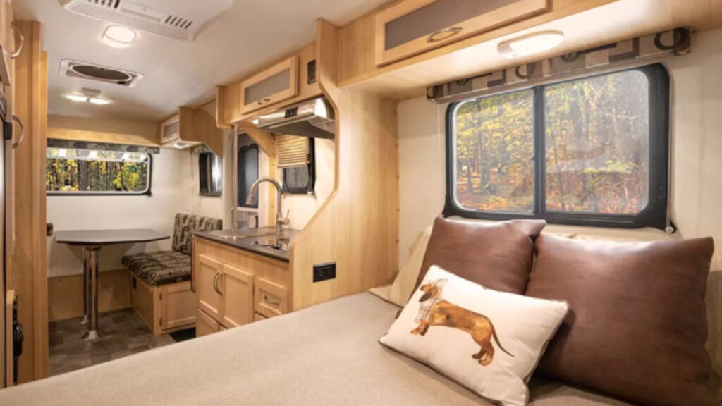 View of the bedroom in an escape fiberglass camper