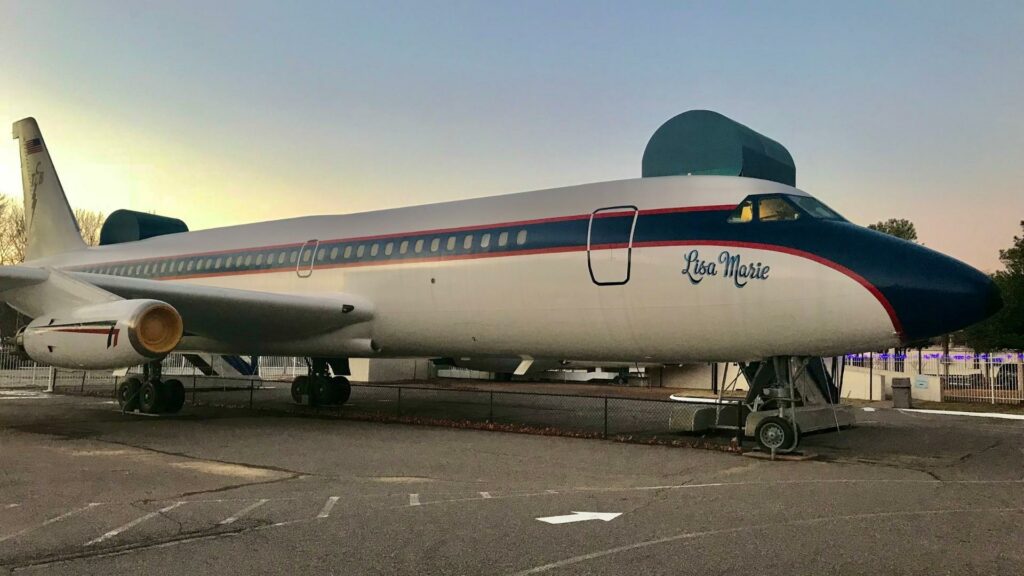 Elvis Presley's plane called Lisa Marie parked in a parking lot open for tours