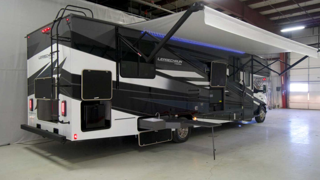 A Coachmen Leprechaun 319MB RV, a great tailgating trailer option