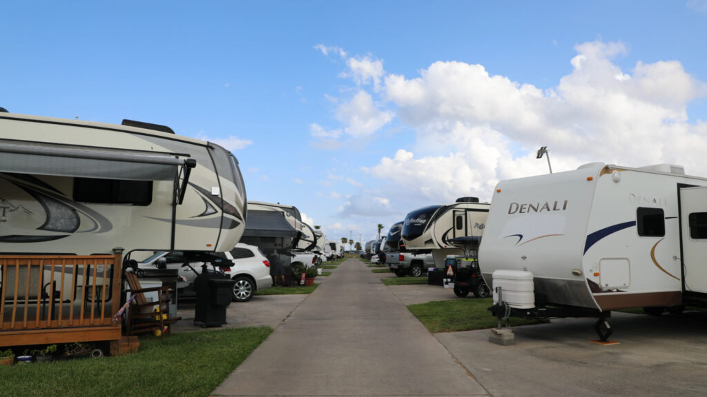 RVs parked at Tropic Island Resort, one of the port aransas rv parks