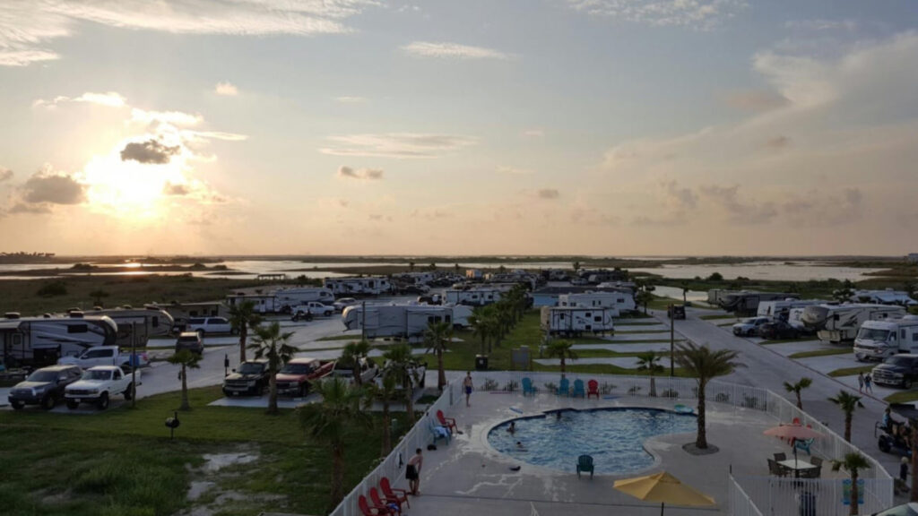 View of RVs at Port A RV Resort, one of the port aransas rv parks
