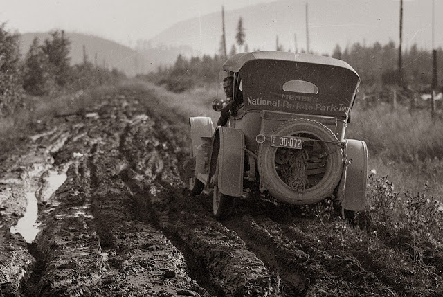 road conditions in 1920 when they first created the national park-to-park highway