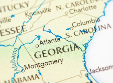 Close up of Georgia on a map, where you can visit the national parks in georgia