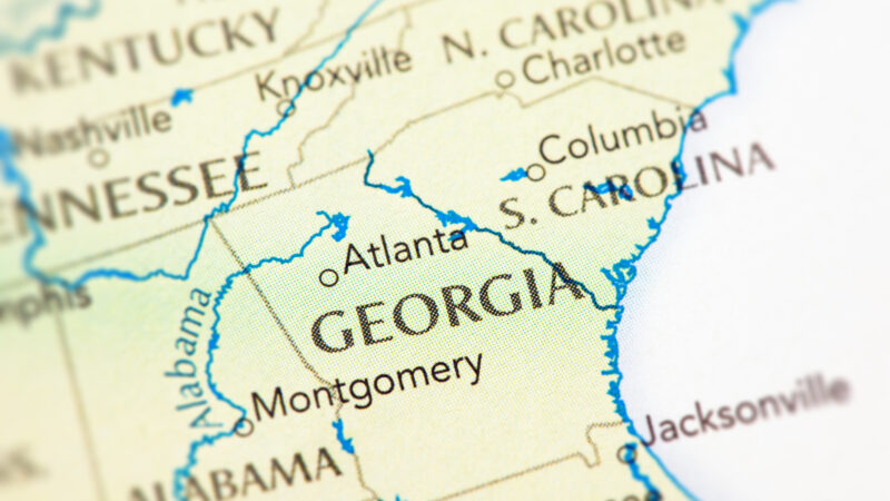 Close up of Georgia on a map, where you can visit the national parks in georgia