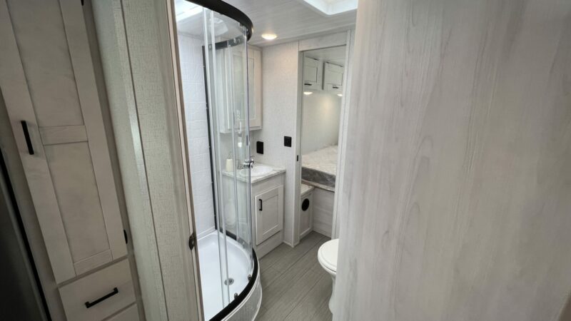 The luxury RV shower door in an RV