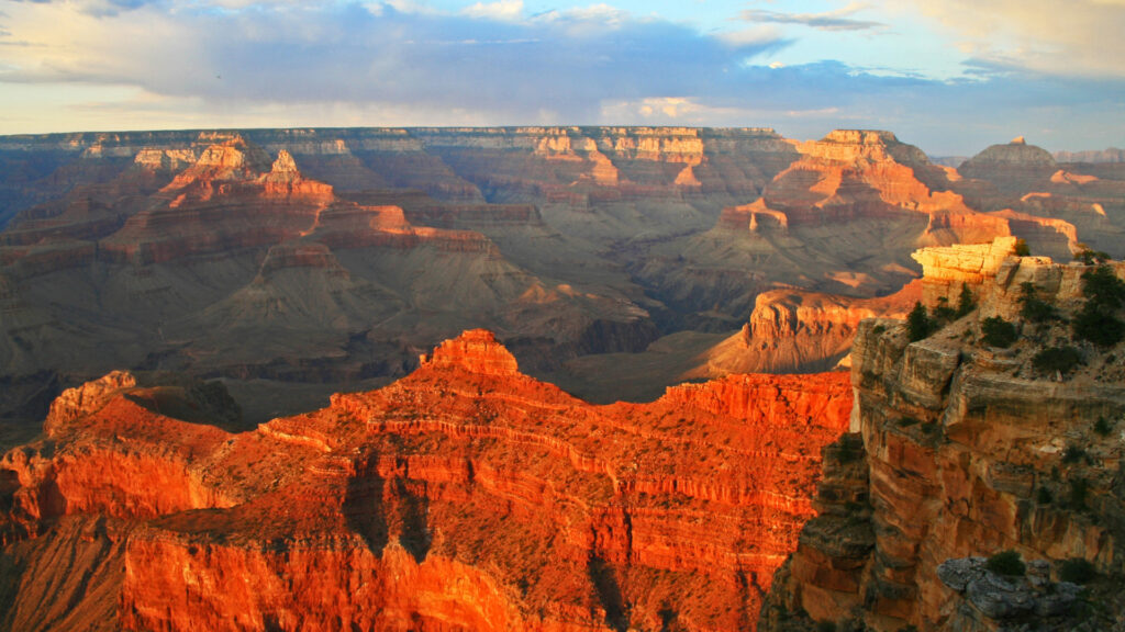 View of Grand Canyon National Park in Arizona at sunset