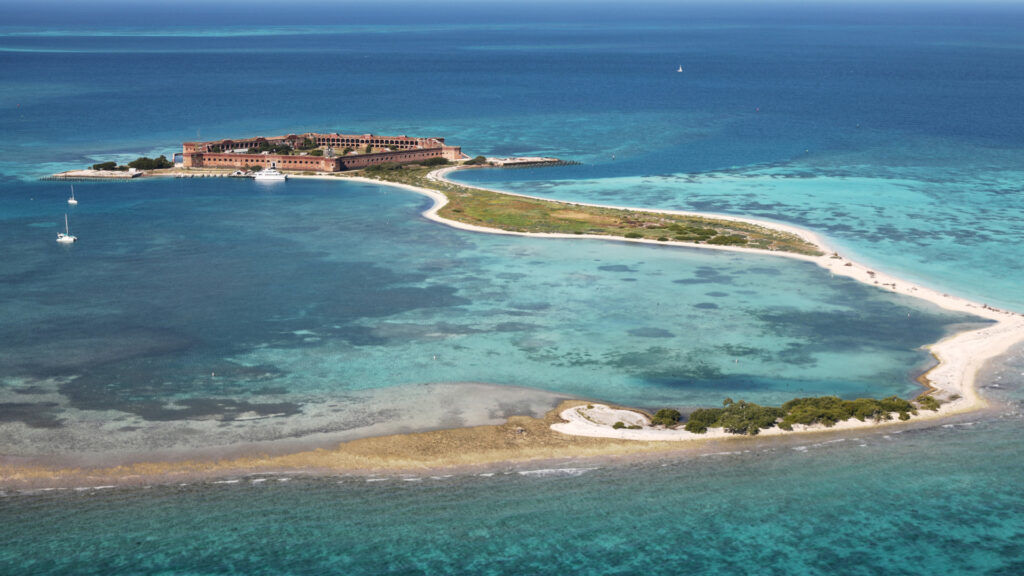 View of Dry Tortugas, one of the clear water beaches in florida