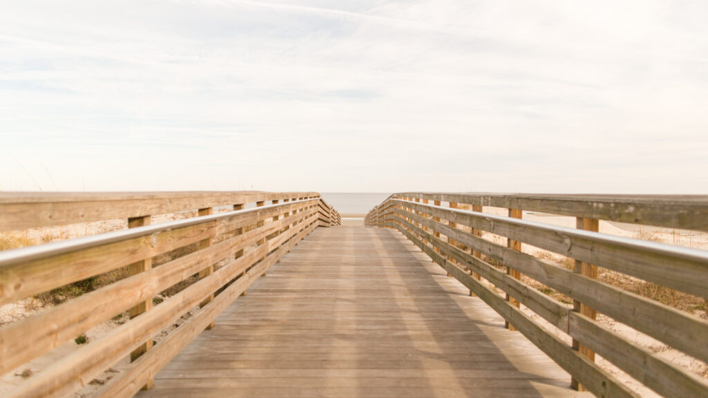 View of South Dunes Beach Park boardwalk, one of the View of one of the beaches in jekyll island