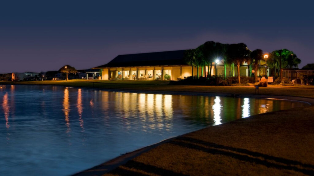 View of Lakevew rv resort pool in texas