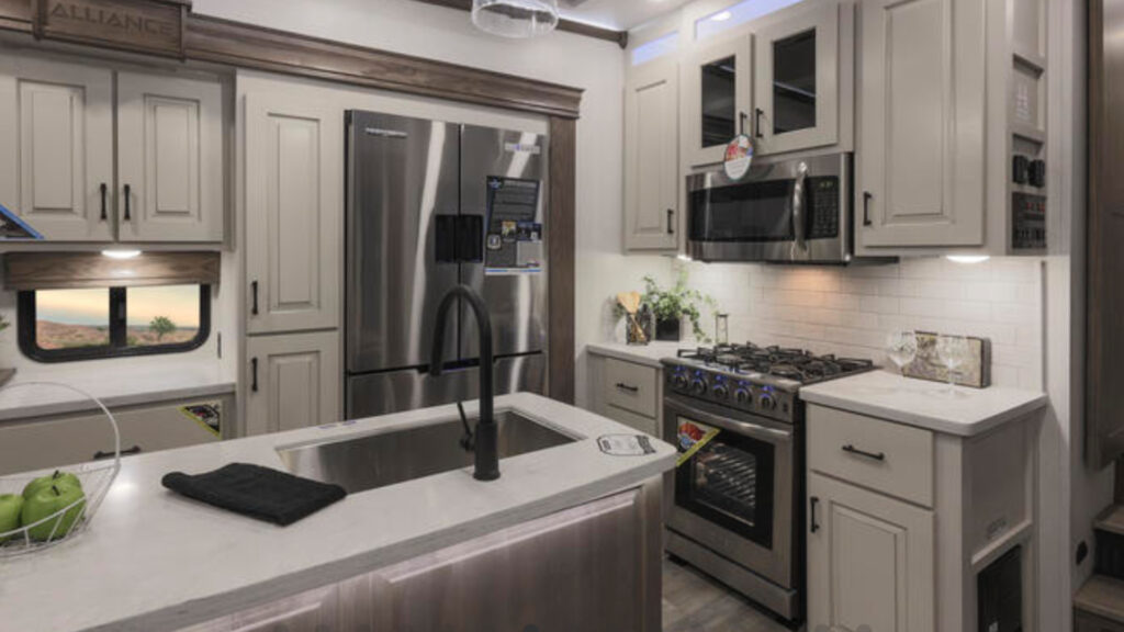 An Alliance RV kitchen that uses azdel panels