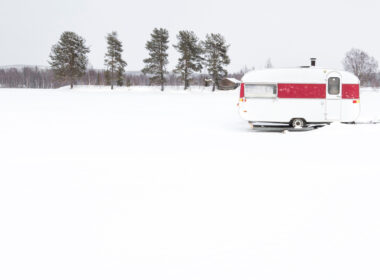 One of the best cold weather RVs parked in the snow