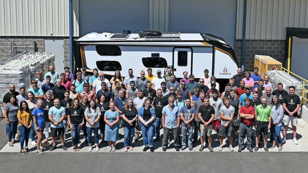 Ember RV employees gathered for a company photo