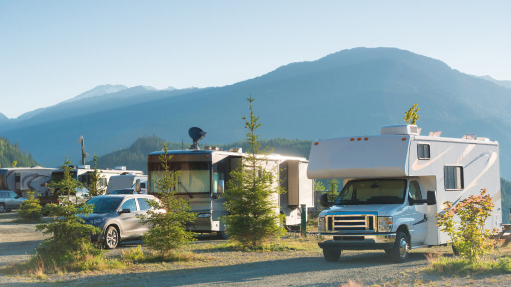 RVs parked at a pull through rv sites