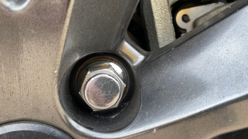 Close up of a lug nut after figuring out the right size for this RV