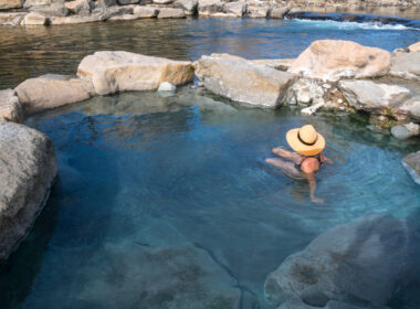 A woman relaxing at orvis hot springs