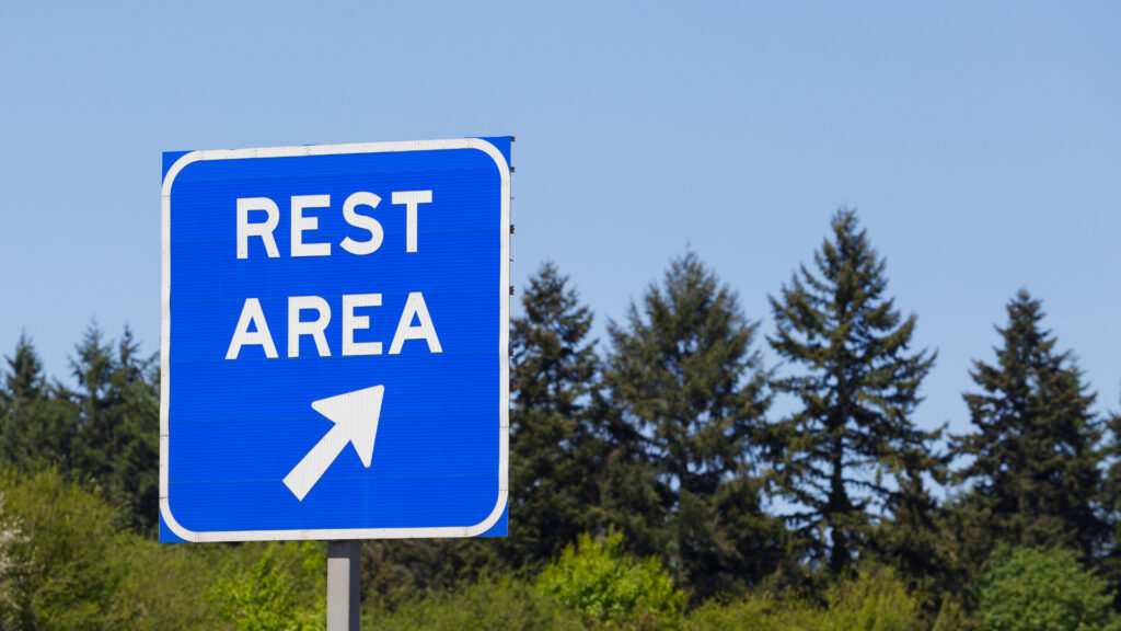 A rest area sign for your next rest stop on your route