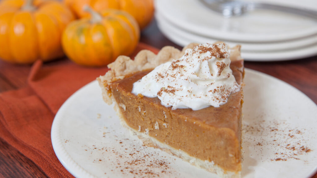 Close up of a pumpkin pie for thanksgiving in an RV
