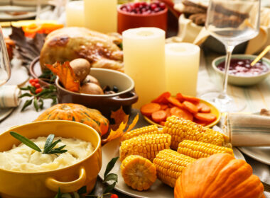 Close up of a thanksgiving meal in an RV