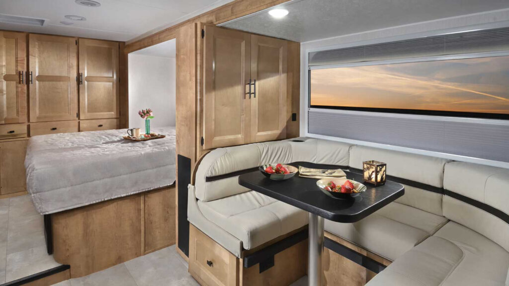 The bedroom and seating area of a coachmen prism
