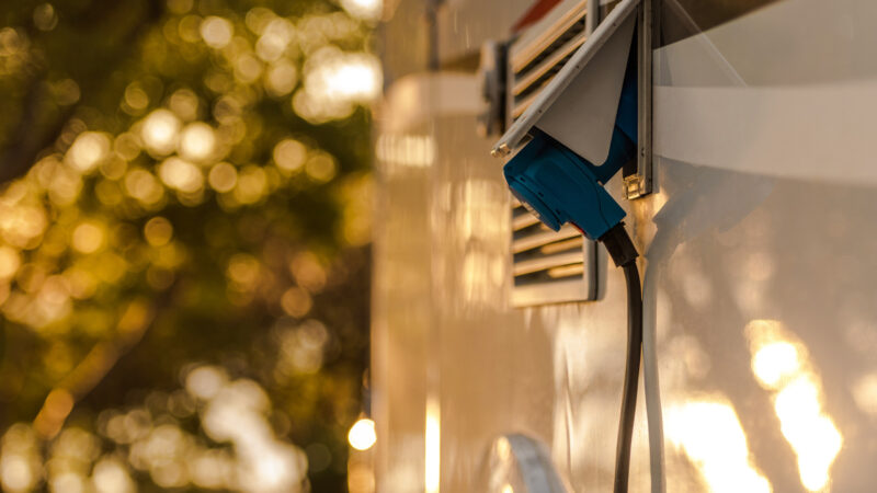 An RV electrical panel to an electric hookup