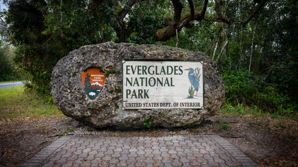 The sign for Everglades National Park where you can visit with your RV