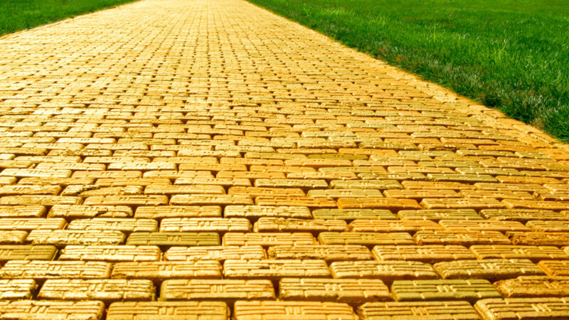 Close up of the yellow brick road at the house in wizard of oz