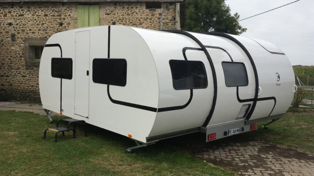 A beauer camper parked outside