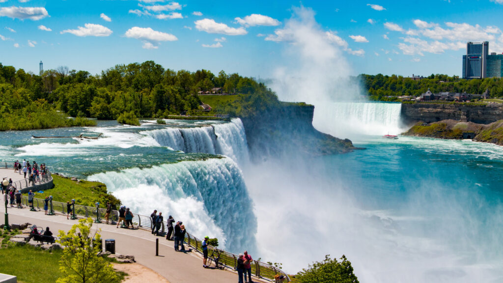Visitors at Niagara Falls in the viewing area