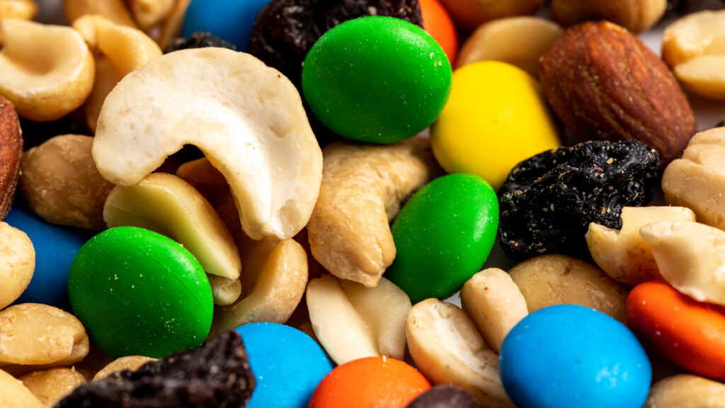 Close up of trail mix, a common hiking snack