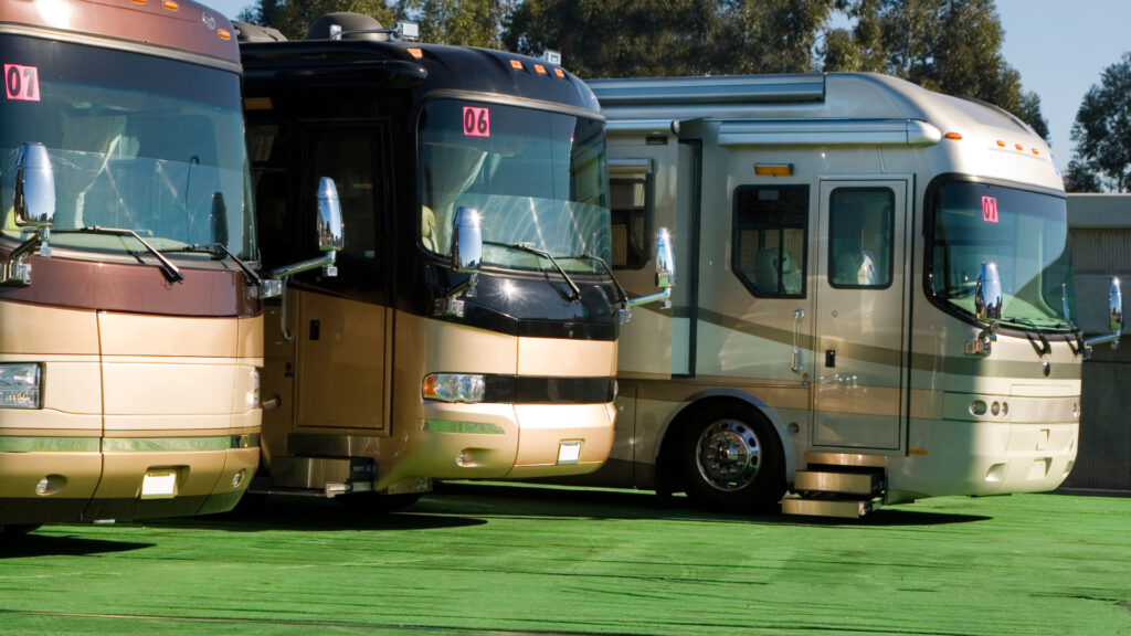 New RVs for sale at an RV lot