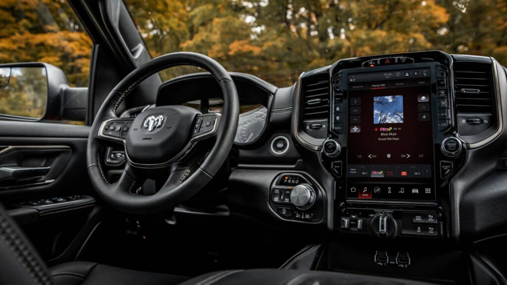 The inside of a Ram 1500 truck with an impressive towing capacity