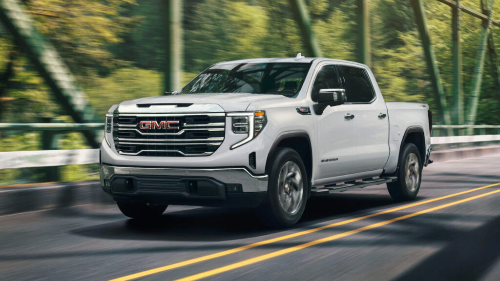 A gmc sierra 1500  on the road with an impressive towing capacity