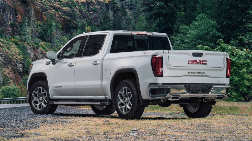 A gmc sierra 1500 parked on the side of the road with an impressive towing capacity