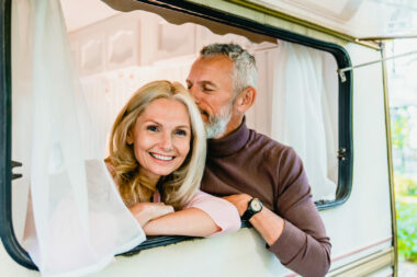 A couple in their RV at one of the many RV retirement communities.